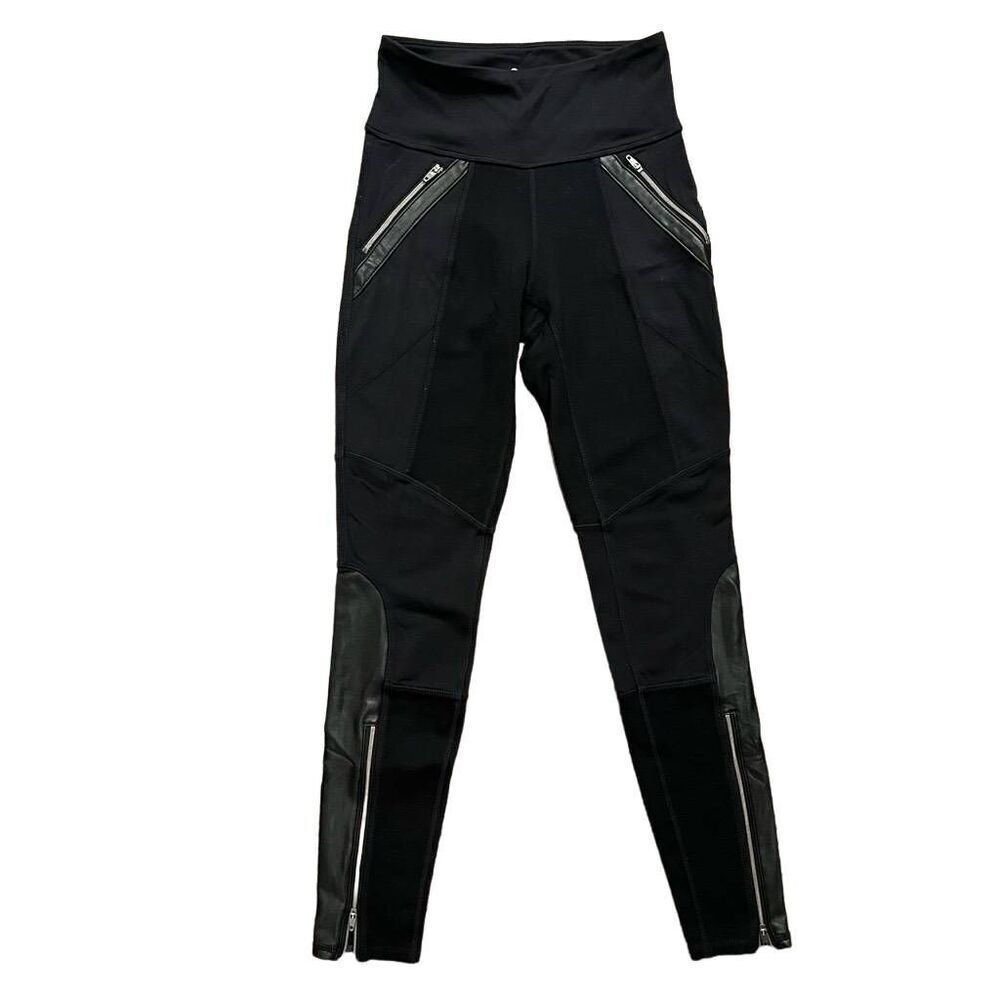 Athleta Leggings Pants Women's XXS Back Faux Leather Side Pockets Elastic‎ Waist